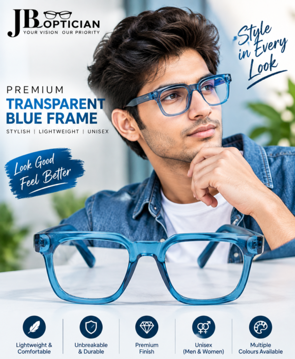 Premium Transparent Blue Eyewear Frame | Stylish Unisex Frame